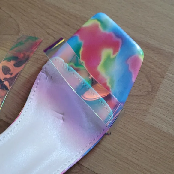 Iridescent Block Heel Sandals Transparent Laser Evening Party - Picture 6 of 9